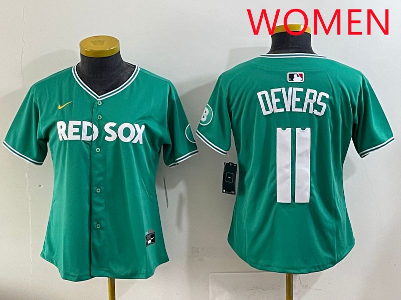 Women 2025 Boston Red Sox #11 Devers Dark Green Joint Name Nike MLB Jersey style 1